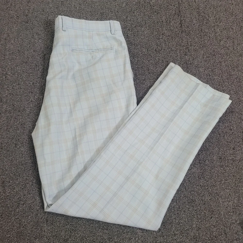 Lineage 40R W34 3 Piece Suit Mens Aqua Blue Plaid Blazer Trousers Viscose Blend